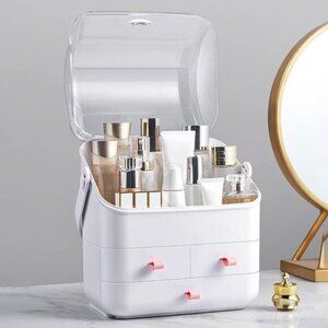 New Large Makeup Organizer Box with Lid, Dust-Free Storage Case with Drawers
